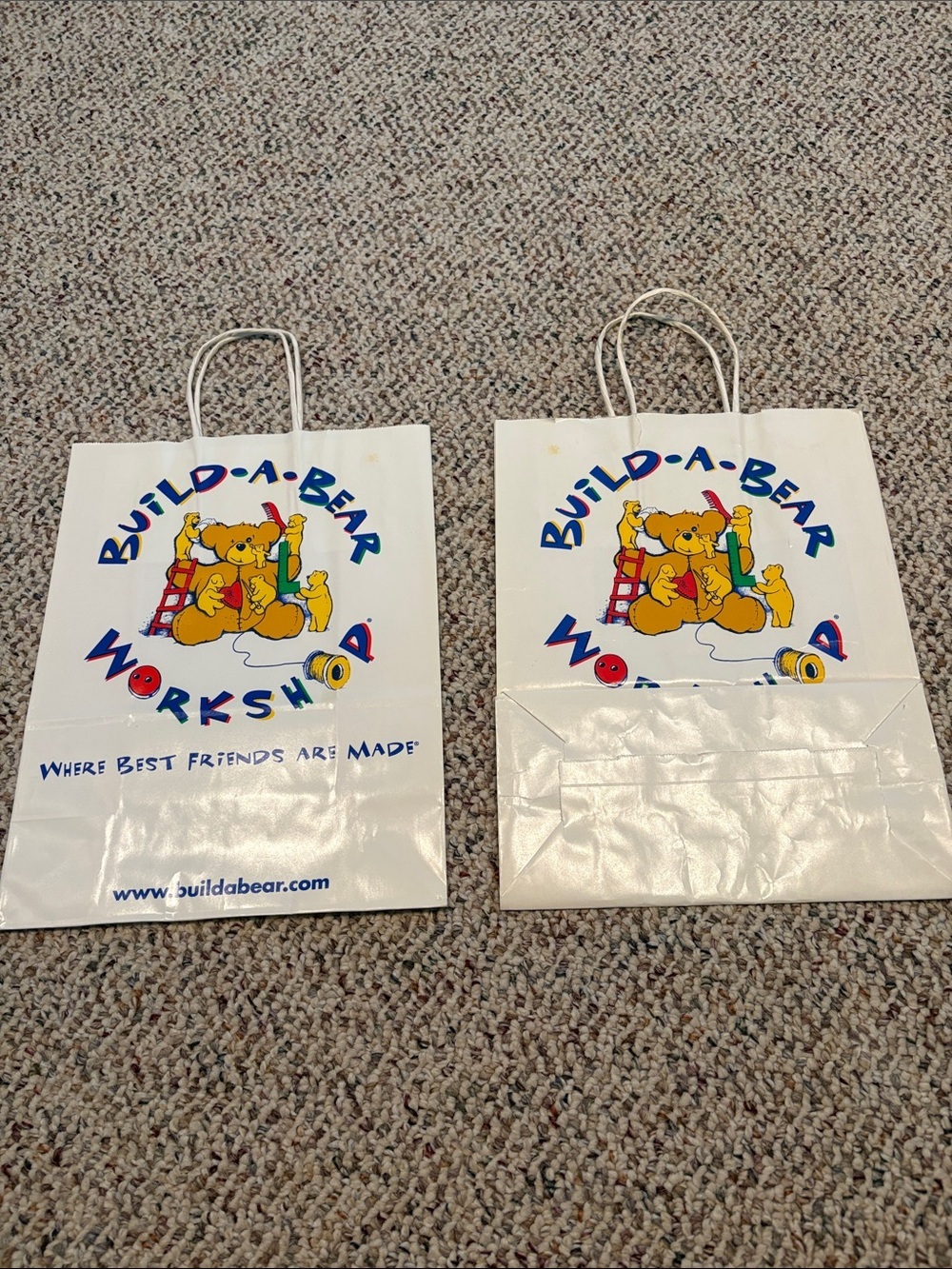 Build-A-Bear White Gift Bags with Colorful Logo - Set of 2. Y2K